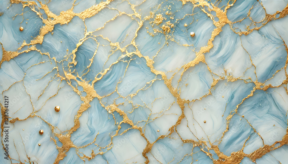 Fototapeta premium 優雅な水色大理石とゴールドの繊細な模様