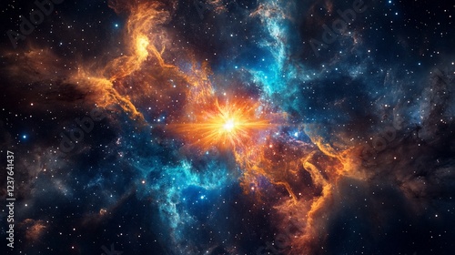 Cosmic explosion in nebula, vibrant colors.