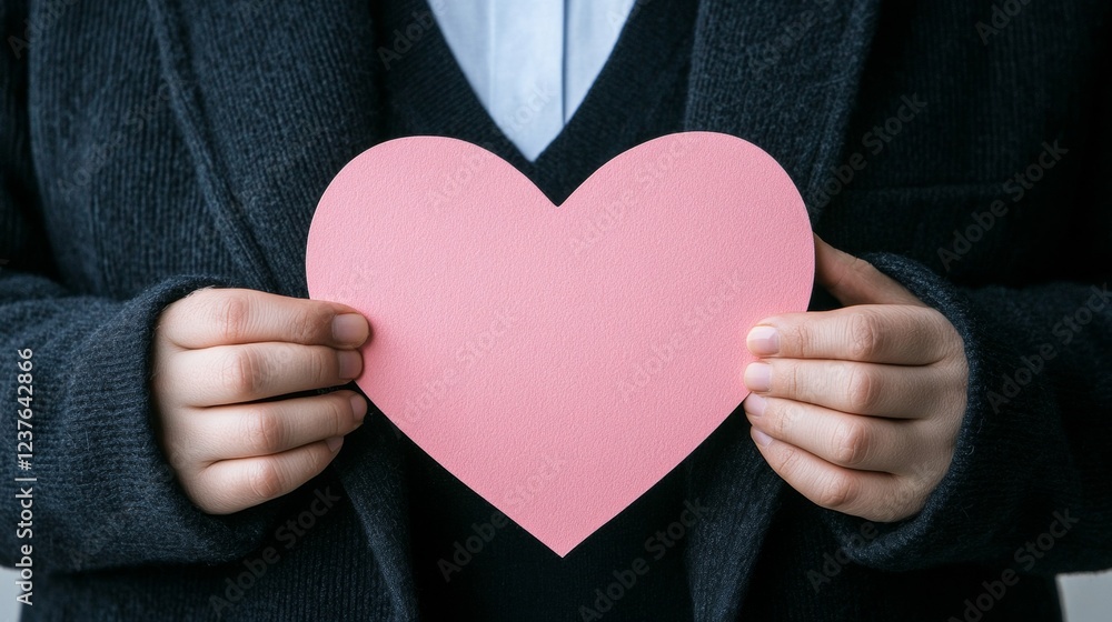 Person Holding Pink Heart Shaped Card Close Up Person Holding Pink Heart Shaped Card Close Up