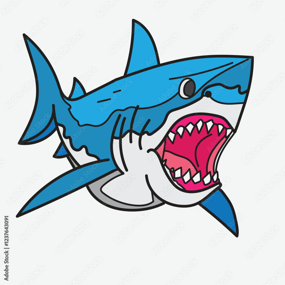 Cute cartoon megalodon with white Background Cute cartoon megalodon with white Background