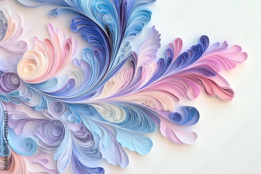 custom made wallpaper toronto digitalStunning scroll composition of delicate swirling feathers. Each one is crafted from layers of paper strips in gradient shades of blue, pink, and purple.