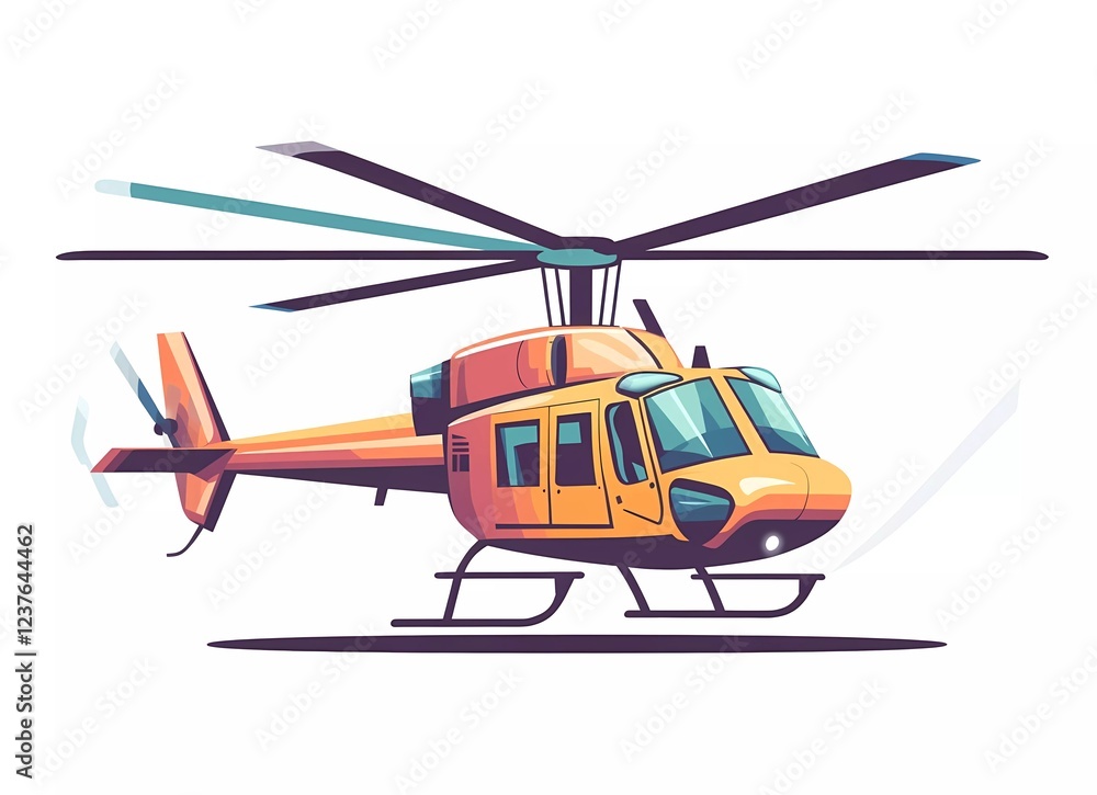 Illustration of a helicopter, in a flat design style with a white background, using simple shapes and colors. The artwork is a simple vector illustration with flat shading and color blocks Illustration of a helicopter, in a flat design style with a white background, using simple shapes and colors. The artwork is a simple vector illustration with flat shading and color blocks