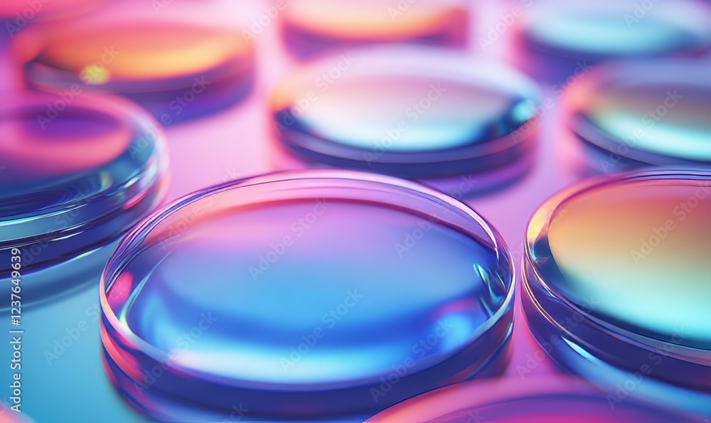 Abstract floating iridescent discs, 3d render, Generative AI Abstract floating iridescent discs, 3d render, Generative AI