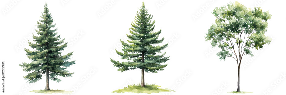 Fototapeta premium Diverse Trees in Watercolor Style for Nature Illustrations