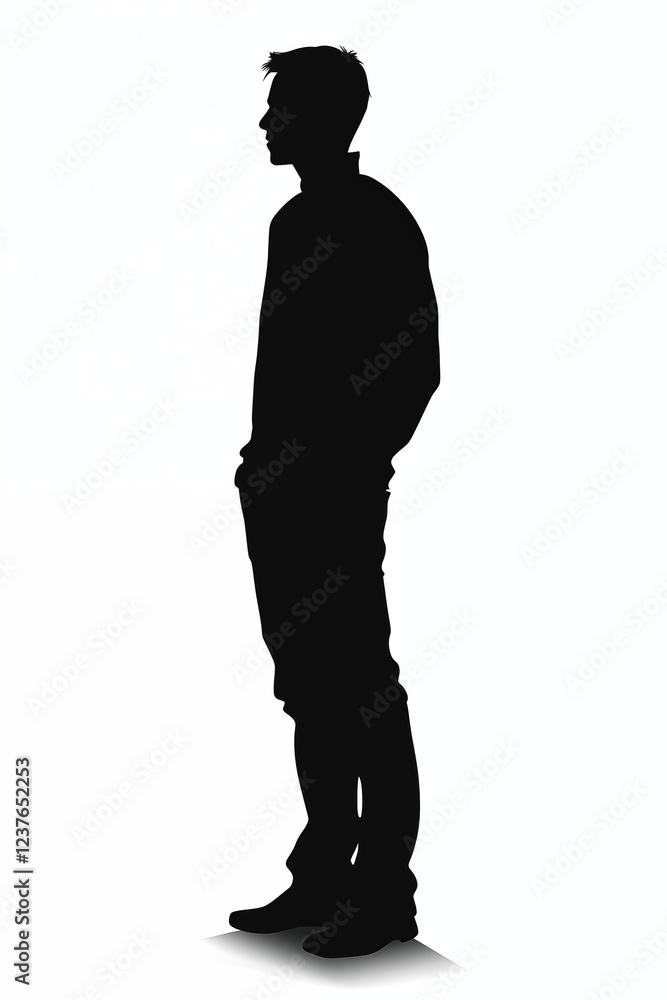 Black silhouette of man standing isolated on white background. Generative ai Black silhouette of man standing isolated on white background. Generative ai