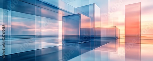 Geometric transparent layers, 3D render, Generative AI