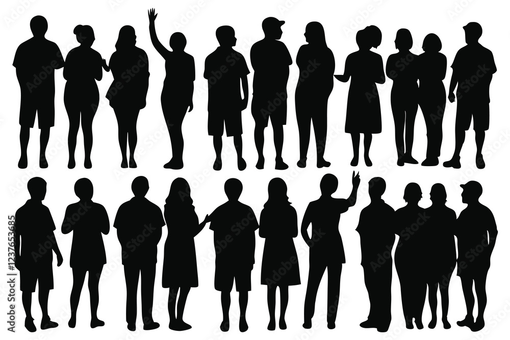 Crowd of people tourists silhouettes set isolated flat vector illustration on white background Crowd of people tourists silhouettes set isolated flat vector illustration on white background