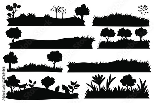 Field grass silhouettes set isolated flat vector illustration on white background