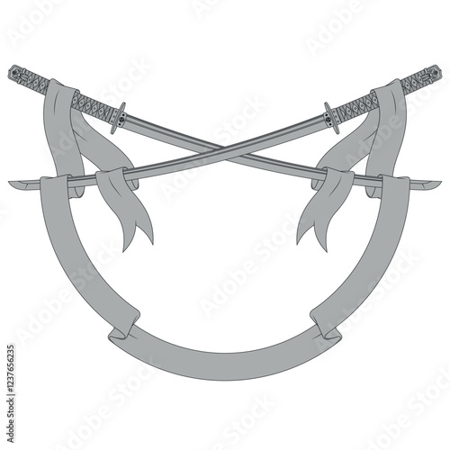 Ancient Japanese sword surrounded with ribbon