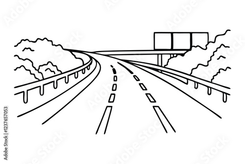  Modern highway Hand drawn line art vector illustration.