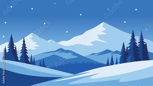  Winter wonderland featuring trees blanketed in snow, capturing the essence of a serene and cold season flat vector illustration