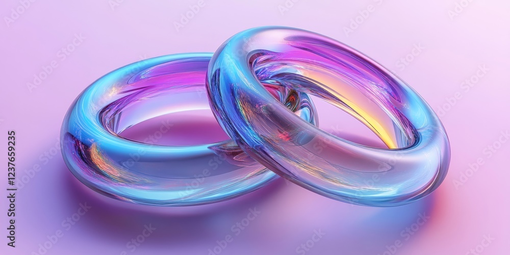Abstract minimalist iridescent rings, 3d render, Generative AI Abstract minimalist iridescent rings, 3d render, Generative AI