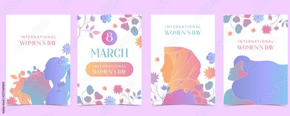 International women's day background with flower and gradient style for vertical a4 design International women's day background with flower and gradient style for vertical a4 design