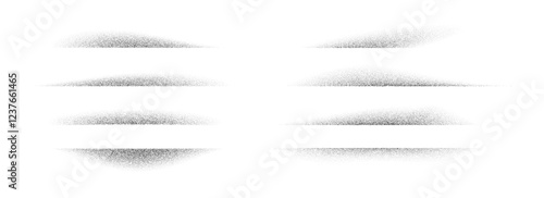 Dotted fading shadow collection. Stippled shade effect set. Textured vanishing halftone gradient stripes. Black sprayed grainy strips pack. Noise edge bundle for separate and divide. Vector