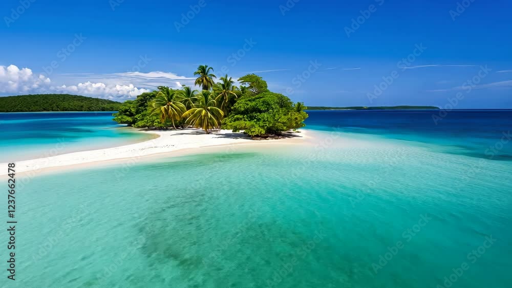 Tropical Island Paradise Relax on Beach with Palm Trees and Clear Water Tropical Island Paradise Relax on Beach with Palm Trees and Clear Water