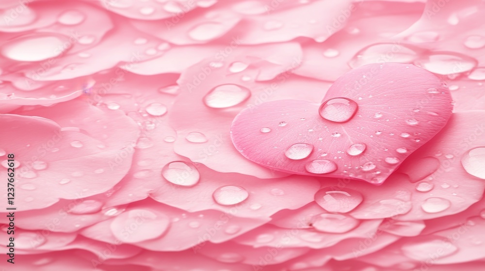 Fototapeta premium Pink Rose Petals Heart Shaped Dew Drops Romantic Image