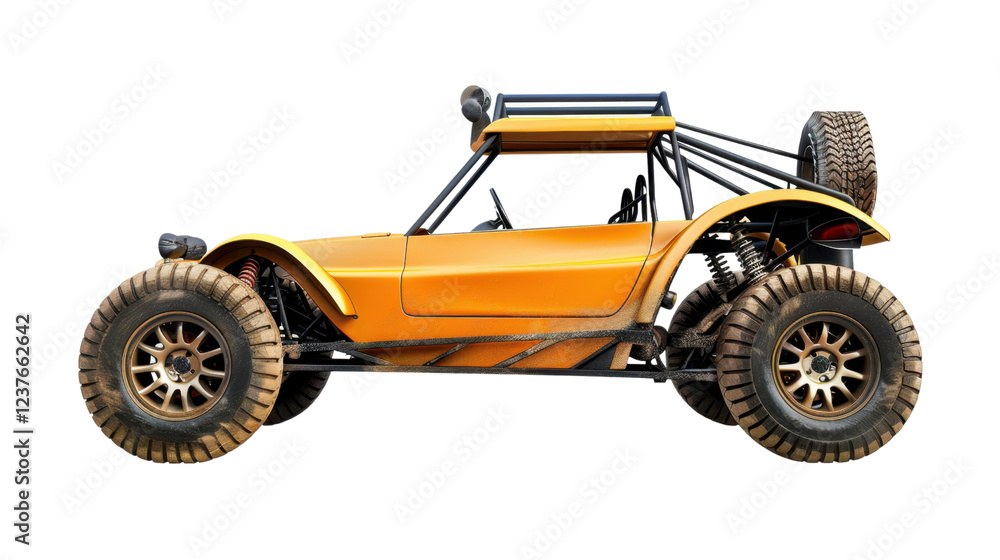 Naklejka premium Powerful yellow dune buggy standing out on transparent background