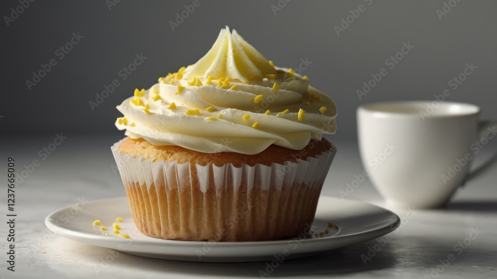 Lemon Cupcake with Yellow Icing and Sprinkles Photograph Lemon Cupcake with Yellow Icing and Sprinkles Photograph