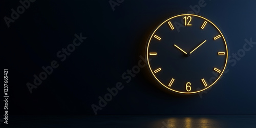 Wallpaper Mural Minimalist design of a neon wall clock glowing softly against a dark background representing the passage of time and modern aesthetic style. Torontodigital.ca