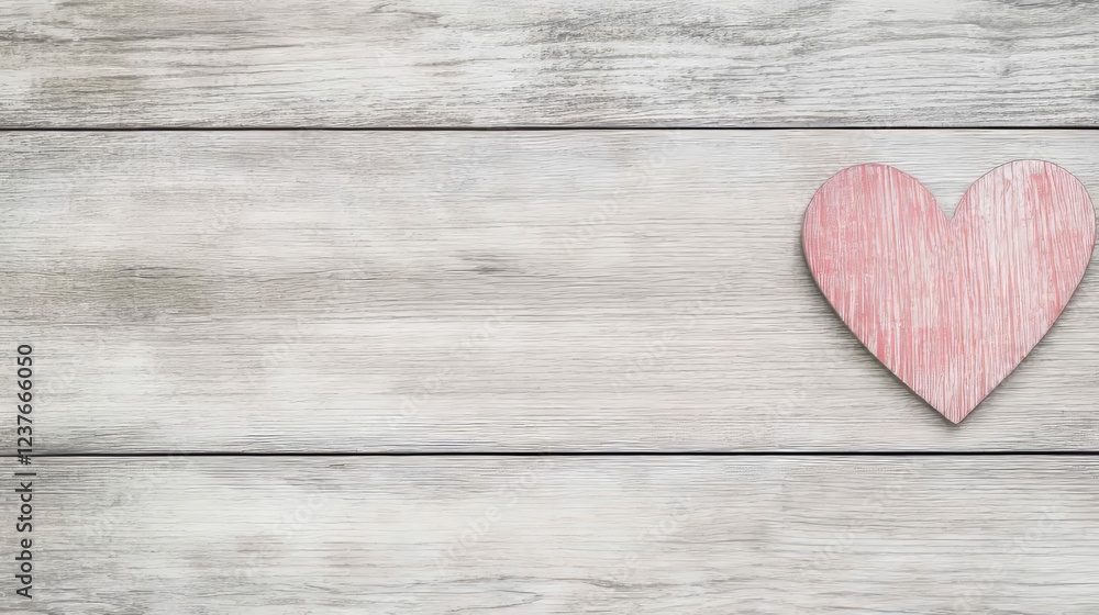 Fototapeta premium Pink Wooden Heart on Rustic White Wood Background