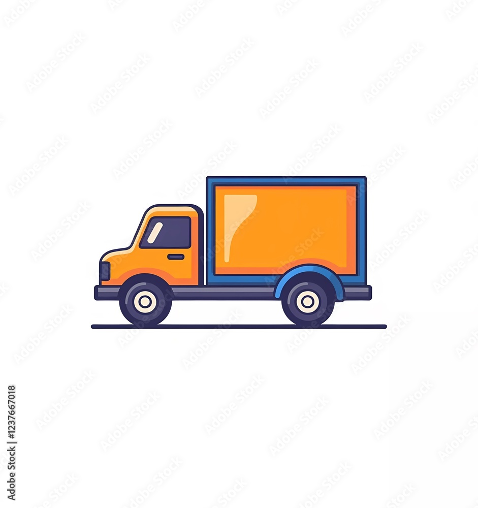 A flat icon of a delivery truck, on a white background, with an orange and blue color scheme, a simple design, and a minimalistic style. A flat icon of a delivery truck, on a white background, with an orange and blue color scheme, a simple design, and a minimalistic style.