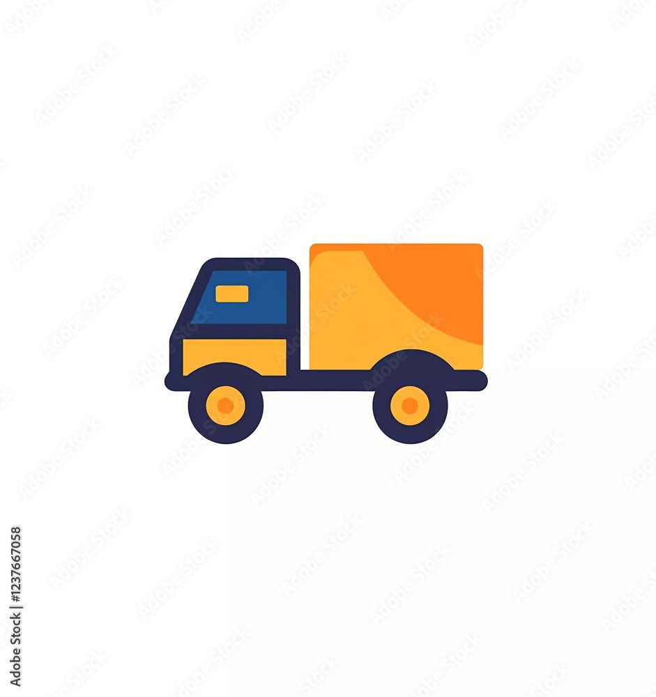 A flat icon of a delivery truck, on a white background, with an orange and blue color scheme, a simple design, and a minimalistic style. A flat icon of a delivery truck, on a white background, with an orange and blue color scheme, a simple design, and a minimalistic style.