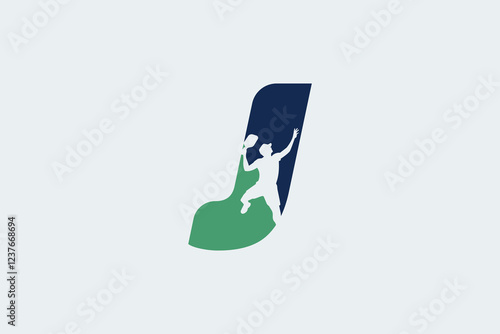 letter j logo with pickleball player silhouette. It is good for team logo, club, shirt, sticker, etc.