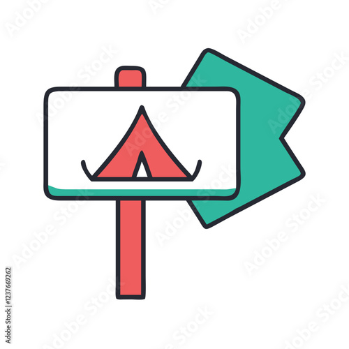 Camping signpost icon in flat style