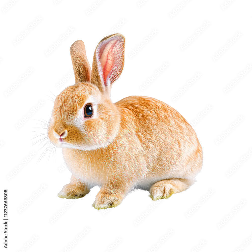 Fototapeta premium Adorable Orange Bunny Rabbit Sitting on White Background