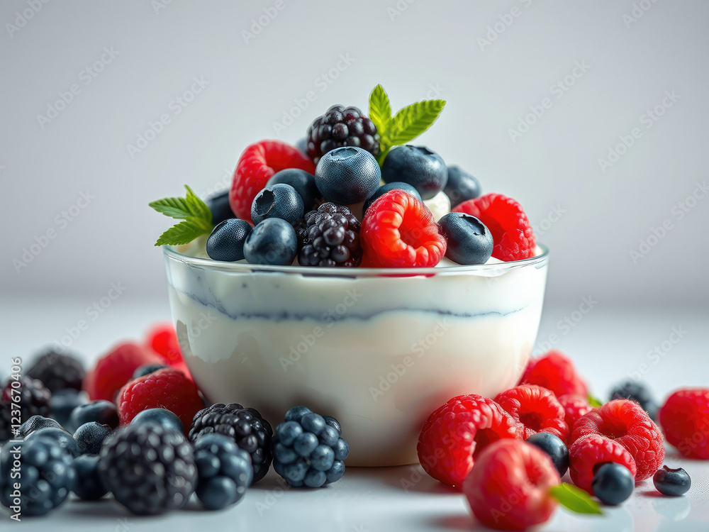 Mouthwatering yogurt blend with a heap of ripe blueberries, raspberries, and blackberries, culinary inspiration, homemade treat, healthy lifestyle, colorful mix Mouthwatering yogurt blend with a heap of ripe blueberries, raspberries, and blackberries, culinary inspiration, homemade treat, healthy lifestyle, colorful mix