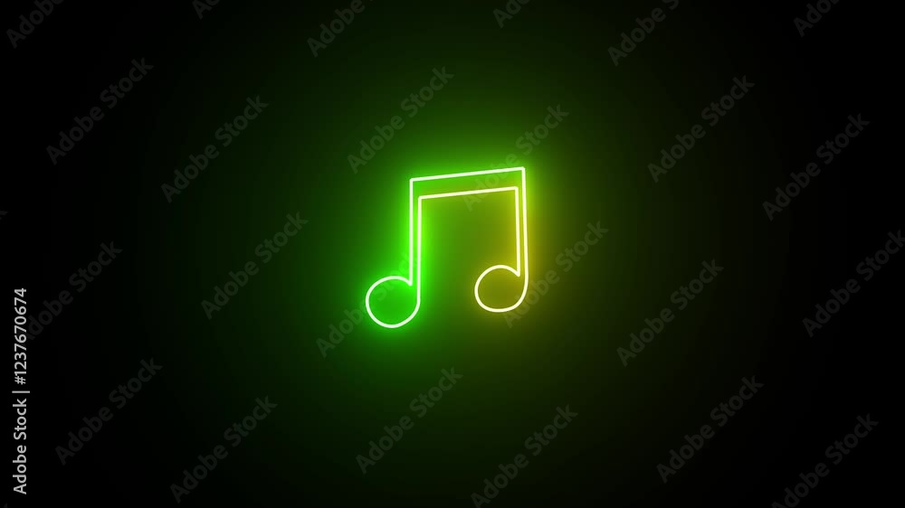 Music notes green neon signs. Sound technology concept. Melody sound, musical note, music track, audio podcast Music notes green neon signs. Sound technology concept. Melody sound, musical note, music track, audio podcast