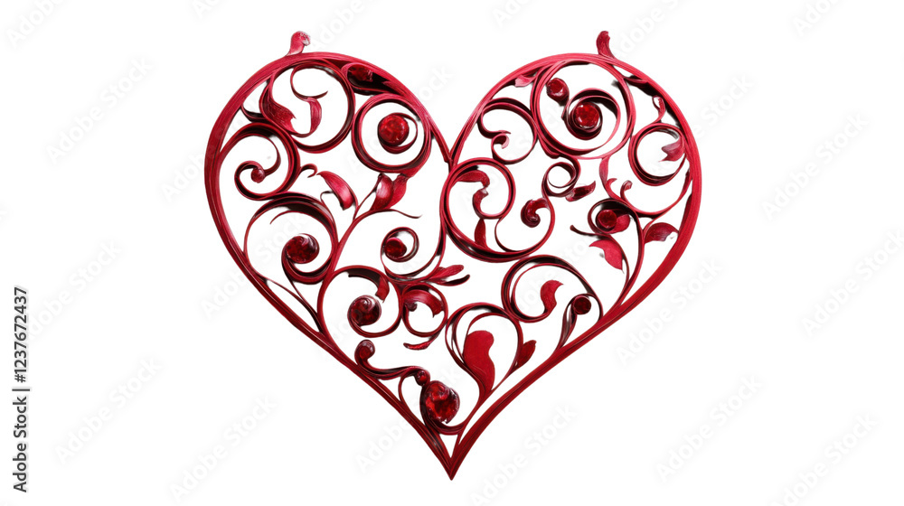 Intricate red heart design on transparent background Intricate red heart design on transparent background