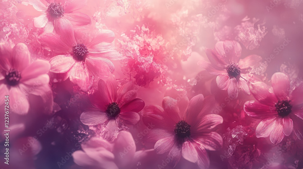 Pink daisy flowers in full bloom, soft focus, and beautiful light play Pink daisy flowers in full bloom, soft focus, and beautiful light play