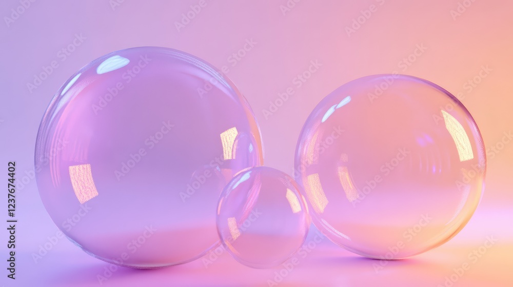 Playful, translucent bubbles with dynamic reflections, arranged against a surreal gradient. Playful, translucent bubbles with dynamic reflections, arranged against a surreal gradient.