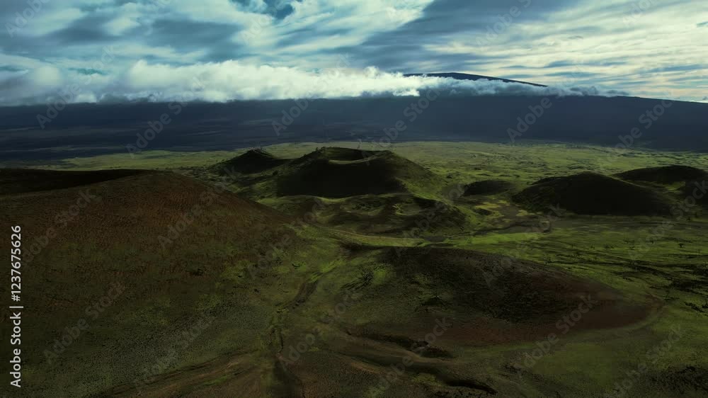 Drone Of Cinder Cones Around Famous Mauna Kea Volcano In Hawaii, USA Drone Of Cinder Cones Around Famous Mauna Kea Volcano In Hawaii, USA