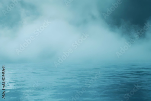 Misty ocean scene, calm water, moody sky, background blur, website banner