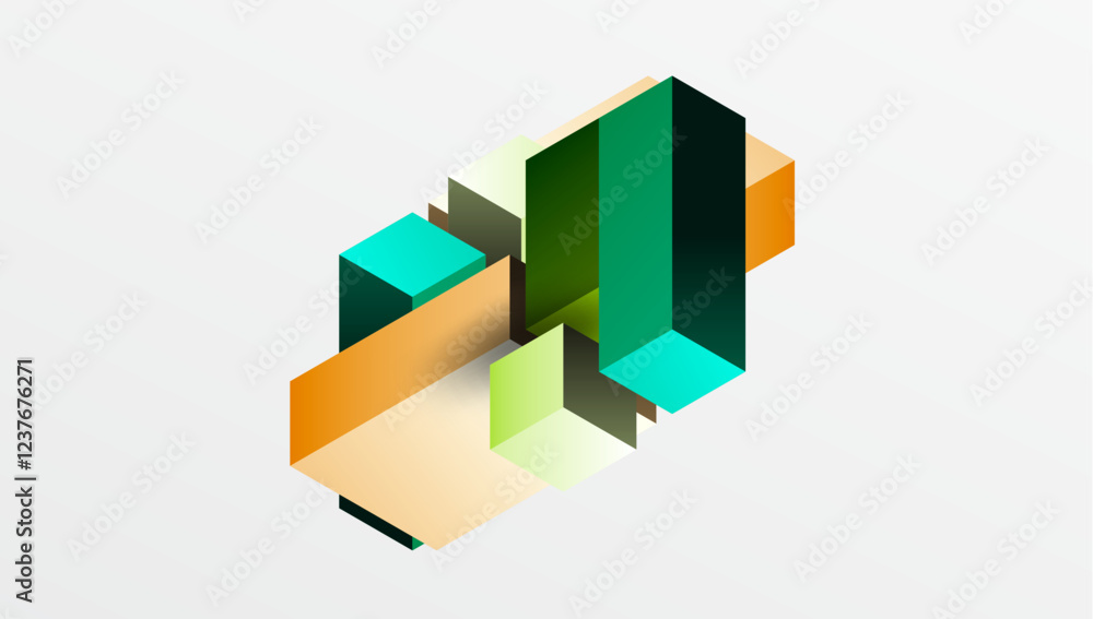 Sleek abstract design featuring isometric 3D blocks in a clean, modern composition. Perfect for tech-inspired themes, with vibrant colors and geometric precision Sleek abstract design featuring isometric 3D blocks in a clean, modern composition. Perfect for tech-inspired themes, with vibrant colors and geometric precision