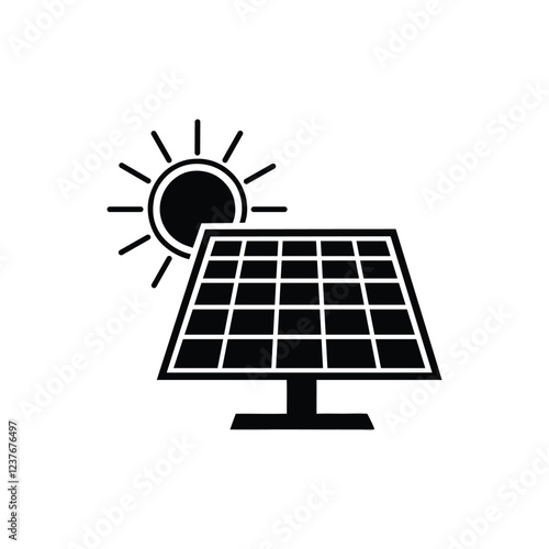 Solar panel energy with sunlight silhouette vector art illustration design template.