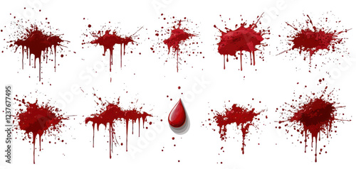 red blood splatter collection - on transparent background