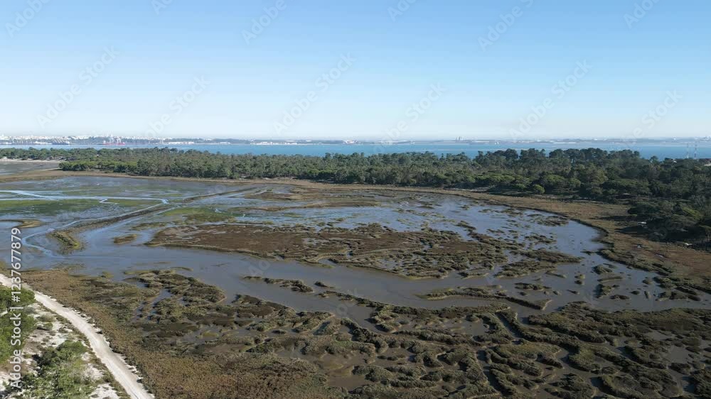 Aerial over Sado River Estuary Natural Reserve, Setubal Aerial over Sado River Estuary Natural Reserve, Setubal