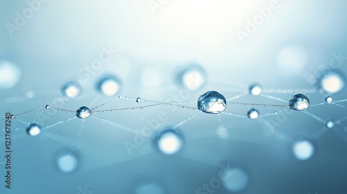 Mesmerizing macro, closeup of water droplets on a vibrant blue background, creating refreshing abstract