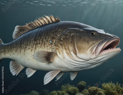 Large Atlantic Cod with visible gills and scales, gadus morhua, fish anatomy, scales photo