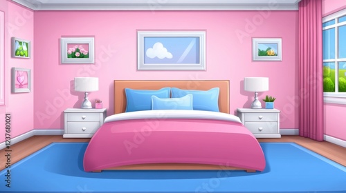 Cozy and Colorful Bedroom Interior Design with Pink Walls and Cheerful Decor Elements for Home Aesthetics