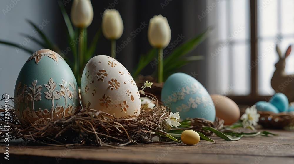 Obraz premium easter eggs and flowers