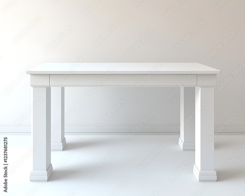 Contemporary white dining table on a white background with simple but elegant design Contemporary white dining table on a white background with simple but elegant design