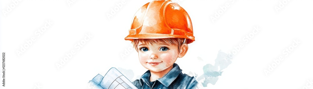 A young builder's dream, child with hard hat and hammer embarks on construction adventure A young builder's dream, child with hard hat and hammer embarks on construction adventure