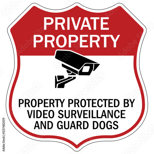 No trespassing sign property protected by video surveillance and guard dog