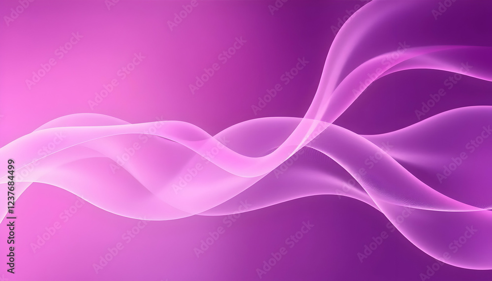 Naklejka premium Abstract, flowing smoke-like waves, ethereal wisps, vibrant purple background, smooth gradients, minimalist design, digital art, soft lighting, dynamic curves, translucent shapes, futuristic, dreamlik