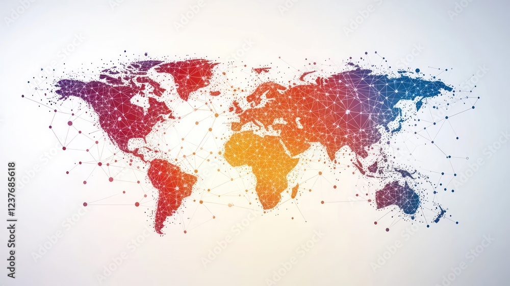 Obraz premium Global network connection map, digital world background, communication technology illustration
