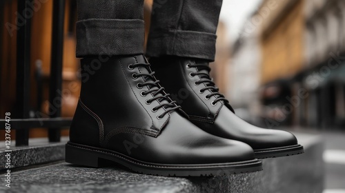 Elegant Black Leather Boots: A Stylish Footwear Choice photo